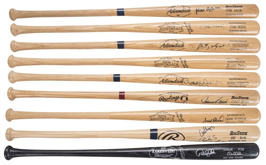 Lot of (9) Hall of Famers & Stars Single Signed Bats With Jeter, Aaron, Mays & Robinson (PSA/JSA/Steiner)